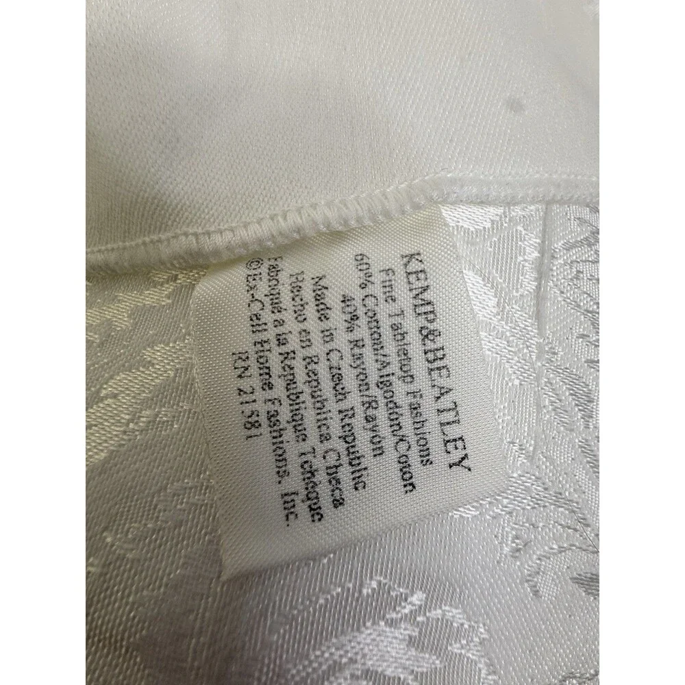 Vintage Ivory Damask Tablecloth 80x110 Semi Round & 10 Napkins 19x19 Set